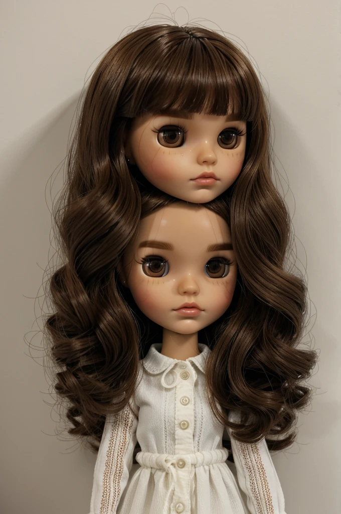 blythe doll with no bangs and brown hair and brown eyes