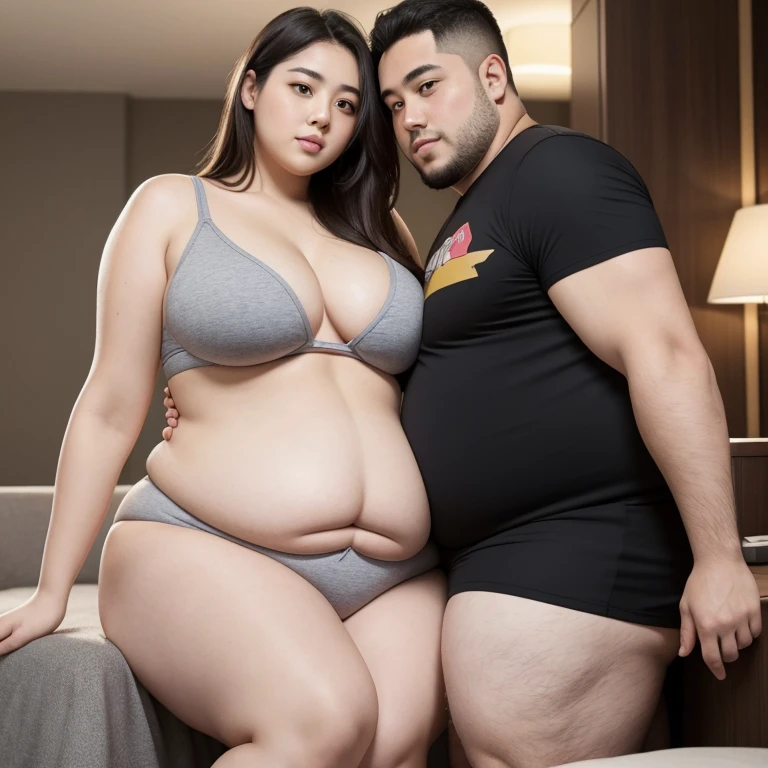 186cm 105kg male, Women weighing more than 100kg, Severely obese woman, 초Severely obese woman, A friendly obese man and woman couple, Facing each other, chest and stomach touching, Abdominal exposure, severe abdominal obesity, Women are fatter than men, Women weigh more than men, woman with thick waist, man with thick waist, her belly is fat and round, visible ship, She has a jiggly, fat, round belly, belly exposed, romantic fat couple, fat belly, big stomach, 8K, realistic