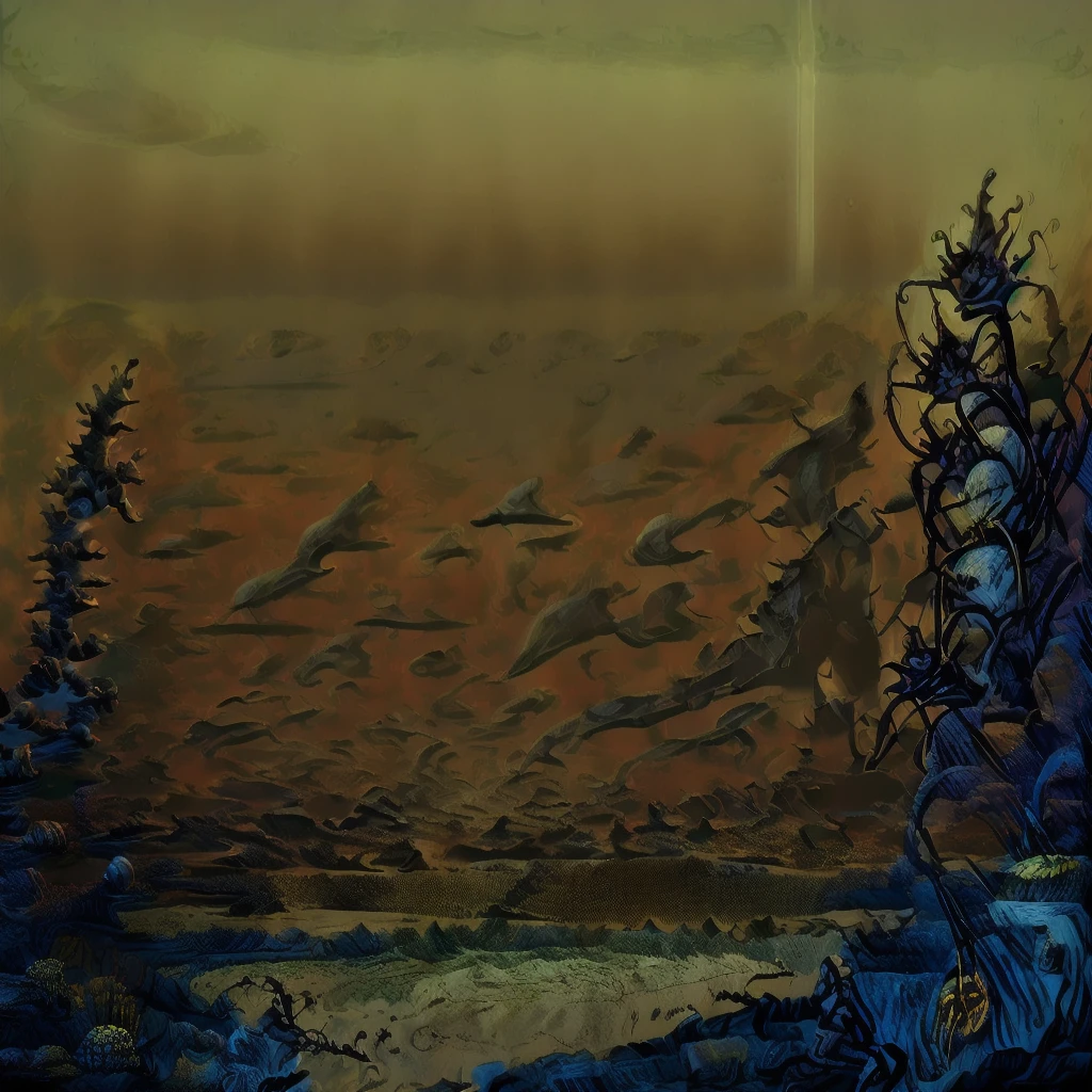 (DSLR photo),  CosmicLandscapes, retro, (mysterious), blue sky, ((desert)), ((fog)), strange growths, (painting of alien landscape), moon, ocean, mountains on horizon, (alien plants), o chão é totalmente feito de água, mountains, gas giant in sky, shadows, stark, eerie, silence, stillness, fading light, fading glow, chiaroscuro, beautifully lit, cinematic lighting, dramatic lighting, natural lighting, naturalism, ((((golden ratio)))), detailed, 8K, by Bruce Pennington, Danny Flynn 
