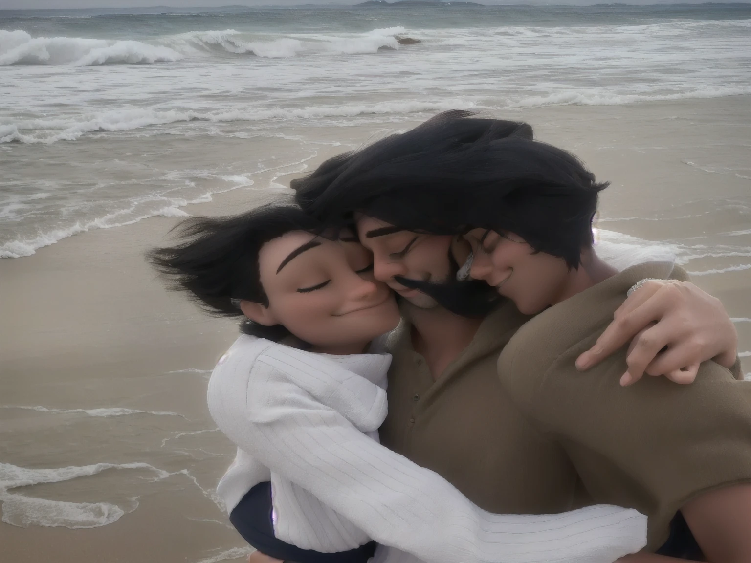there is a man and woman hugging on the beach, lovely couple, at a beach, couple pose, in love selfie, eyes closed, in the beach, at the beach, on a beach, romantic couple, they are in love, posing on a beach with the ocean, beach pic, at the sea, hugged, smiling closing mouth