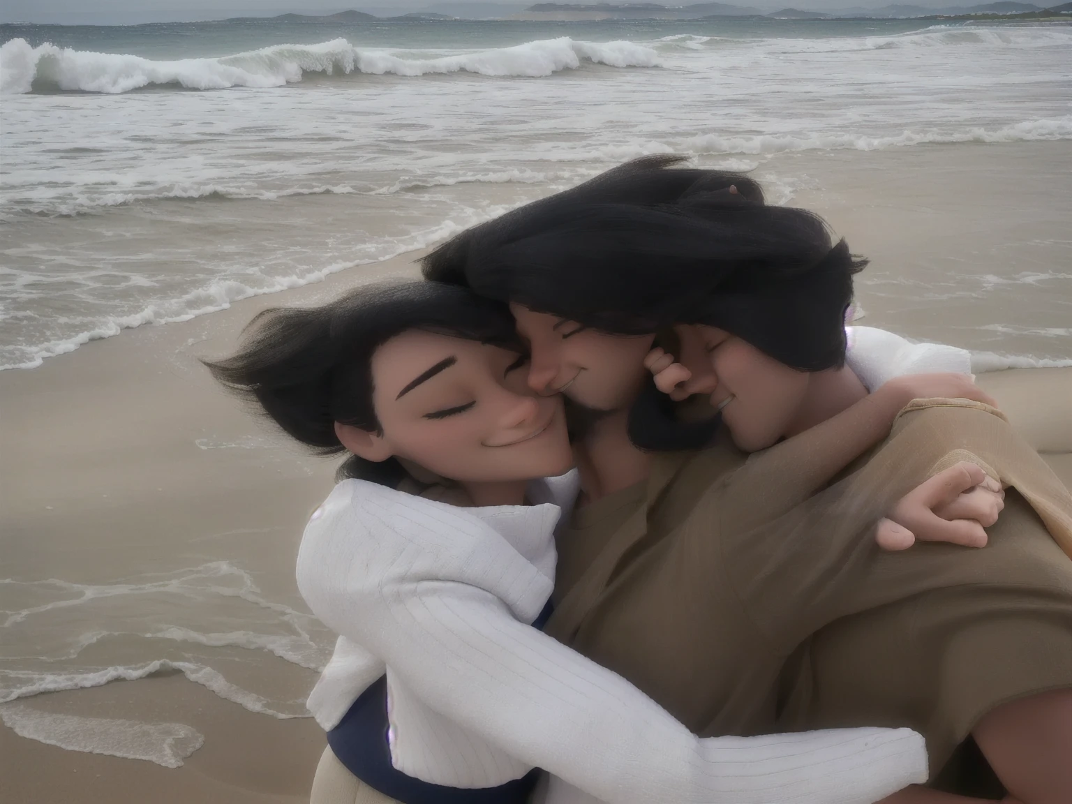 there is a man and woman hugging on the beach, lovely couple, at a beach, couple pose, in love selfie, eyes closed, in the beach, at the beach, on a beach, romantic couple, they are in love, posing on a beach with the ocean, beach pic, at the sea, hugged, smiling closing mouth