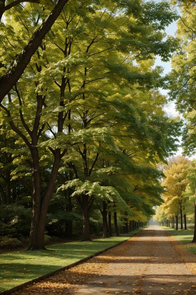 Trees with leaves rustling in the wind.