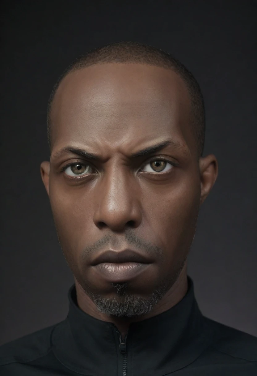 cinematic closeup front facing portrait of shawt a black man as a cyborg from dc comics, highly detailed cybernetic face, glowing cybernetic eyes, intricate mechanical parts, metallic skin, complex circuitry, futuristic design, dark moody lighting, dramatic shadows, cinematic composition, realistic rendering, hyper detailed, 8k, photorealistic