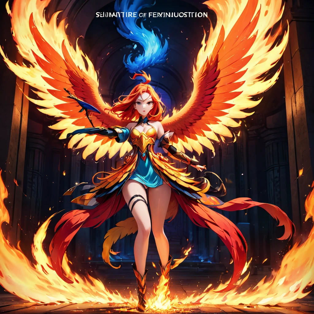 ((masterpiece)),((best quality, )),((fantasy style)),ultra-detailed,((1girl, solo)), red hair, original, phoenix crown, Phoenix feather dress,Phoenix wings, flame_background,looking to the side, full body, elegant
photorealistic,professional photograph,(extremely detailed cg unity 8k wallpaper:1.4),volumetric lighting, (Volcano), Tyndall effect,(delicate face),