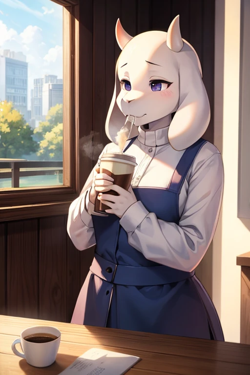 Toriel drinking coffee while it&#39;s Christmas 