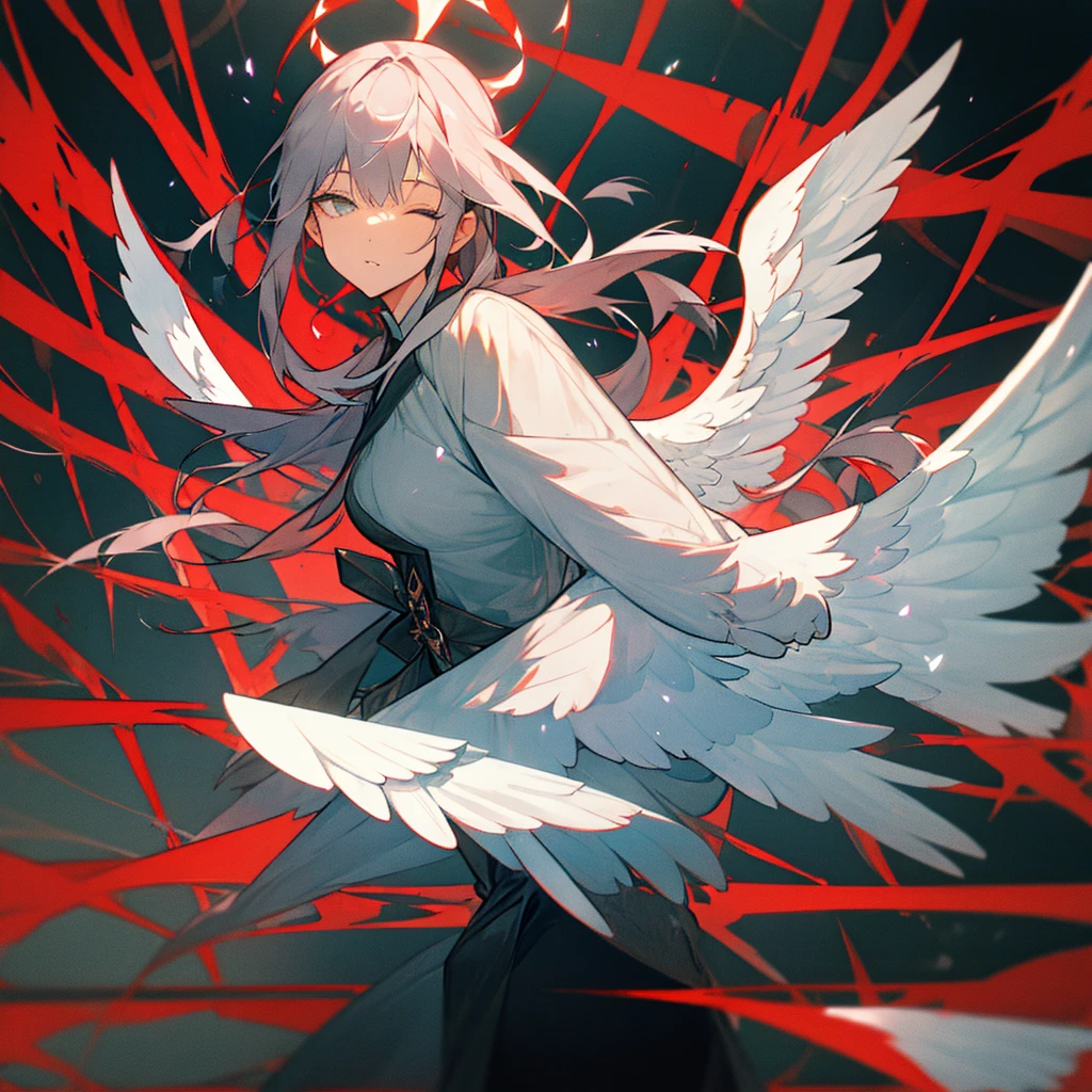 Gray Hair Lots of decorations in the hair、God Aura、
Angel Halo、wing、from the front、High Definition Head to Shoulders
