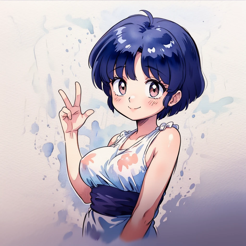1girl, TendouAkane, simple art, cute, watercolor, white background, looking at the viewer, smile, cute