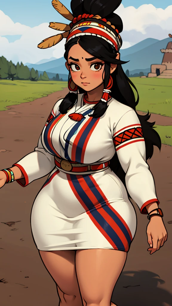 Apache woman, curvy, traditional apache clothing