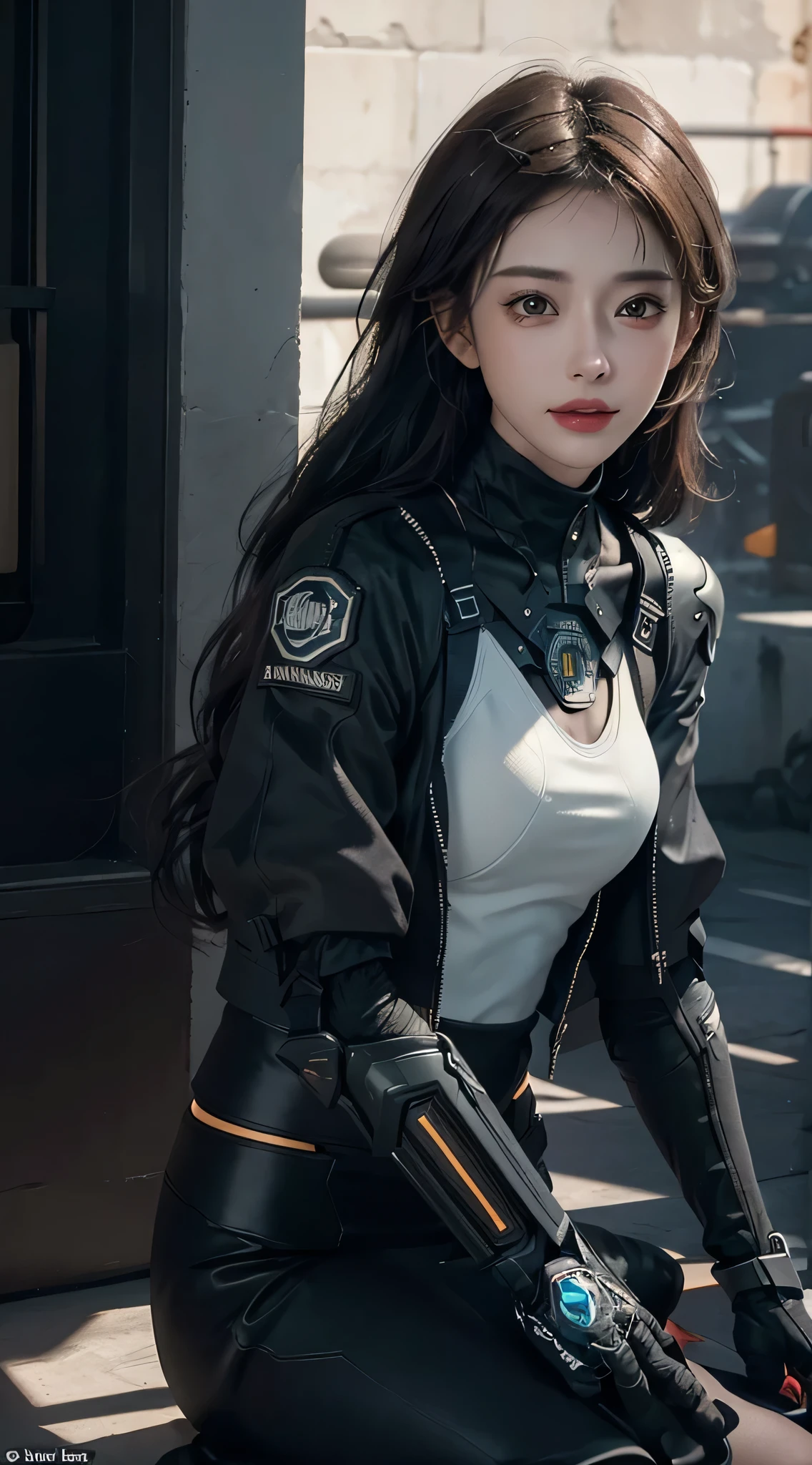 ((best quality)), ((masterpiece)), (detailed:1.4), 3d, Image of a beautiful cyberpunk woman,Human Development Report (High Dynamic Range),Ray Tracing,nvidia RTX,Super Resolution,Unreal 5,Subsurface scattering,PBR Textures,Post-Processing,Anisotropic filtering,Depth of Field,Maximum clarity and sharpness,Multi-layered textures,Albedo and Specular Maps,Surface Shading,Accurate simulation of the interaction between light and material,Perfect proportion,Octane Rendering,Two-color lighting,Large aperture,Low ISO,White Balance,Rule of Thirds,8K Native,Smiling