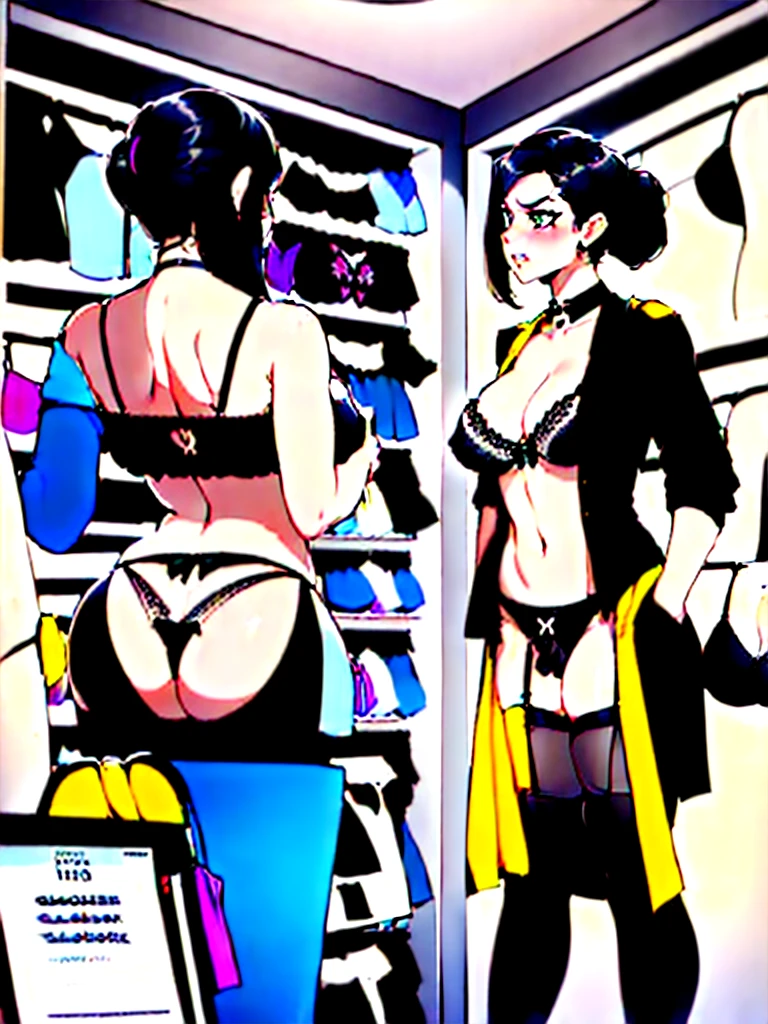 ((16k, Best quality : 1.4, UHD, highest resolution, perfect quality : 1.3, sharp, hyper detailed, masterpiece, futanari at women's lingerie store TALKING TO FEMALE STORE CLERK: 1.7, otoko no ko )), ((FUTANARI SHOPPING FOR LINGERIE : 1.5, (FORMALLY DRESSED UNIFORMED FEMALE STORE CLERK IS STANDING ON THE LEFT FACING AWAY FROM CAMERA: 1.9), DIVERSE FACES : 1.8, DIVERSE HAIRSTYLES : 1.8, face in shot : 1.5, 1girl :1.9, INTENSE orgasm face : 1.6, eyes crossed : 1.7)), (THONGS AND GARTERS DISPLAYED ON WALLS AND RACKS, FACELESS WHITE MANEQUINS MODELING LINGERIE: 1.4, FUTANARI WITH big penis : 1.9, thick penis : 1.9, WEARING cock sleeve : 1.9, penis ribbon : 1.9, futanari with eyes rolling back : 1.8, black hair : 1.5, buzzed undercut hairstyle : 1.8, erection under transparent clothes : 1.7, looking aside : 1.5, penis visible under seethrough clothes : 1.5), futanari with wide hips : 1.4, ((futanari with huge penis : 1.5, in women's lingerie store : 1.5, erection futanari wearing elaborate red and white yogawear: 1.3, shy pose : 1.5, ashamed exposed futanari LEAKING PRECUM : 1.5, sheer EMBROIDERED mesh panties over (yoga pants) : 1.7, fat thighs : 1.5,smooth penis, perfect penis : 1.5, erect penis : 1.7, erection : 1.5, perfect hands : 1.5)), chubby CURVY futanari : 1.4, THICC CURVY CHUBBY FUTANARI HAVING ORGASM : 1.4, ((eyes crossed : 1.6, face showing blissful orgasm : 1.5, blushing : 1.7, (futanari with intense orgasm face : 1.4, ), high resolution face : 1.5, surprised expression : 1.1, perfect hands, futanari with ecstatic blissful serene orgasm expression : 1.7, 1girl : 1.4, ((EYES rolling BACK : 1.7, eyes crossed : 1.7, exposed : 1.4, humiliated : 1.4, low breasts : 1.7)), EMBROIDERED MESH SEETHROUGH PANELS : 1.7, wincing face, erection under clothes : 1.7, split view : 1.5 )), ((1girl : 1.6, covered testicles : 1.4, eye level shot : 1.3, futanari with intensely embarrassed face,eyes rolling back : 1.8, futanari at women's lingerie store : 1.7, giant penis : 1.8))