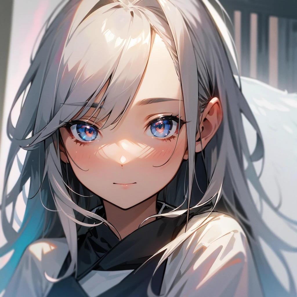 Gray Hair Lots of decorations in the hair、God Aura、
Angel Halo、wing、from the front、High-resolution head-to-shoulders face zoom