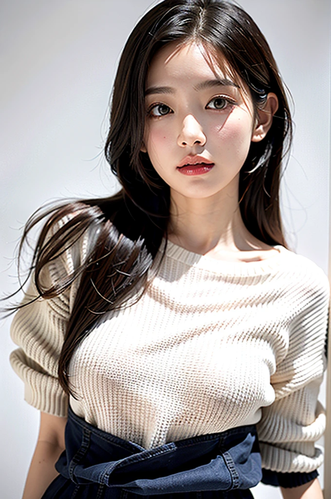 1girl,sweater,white background,
