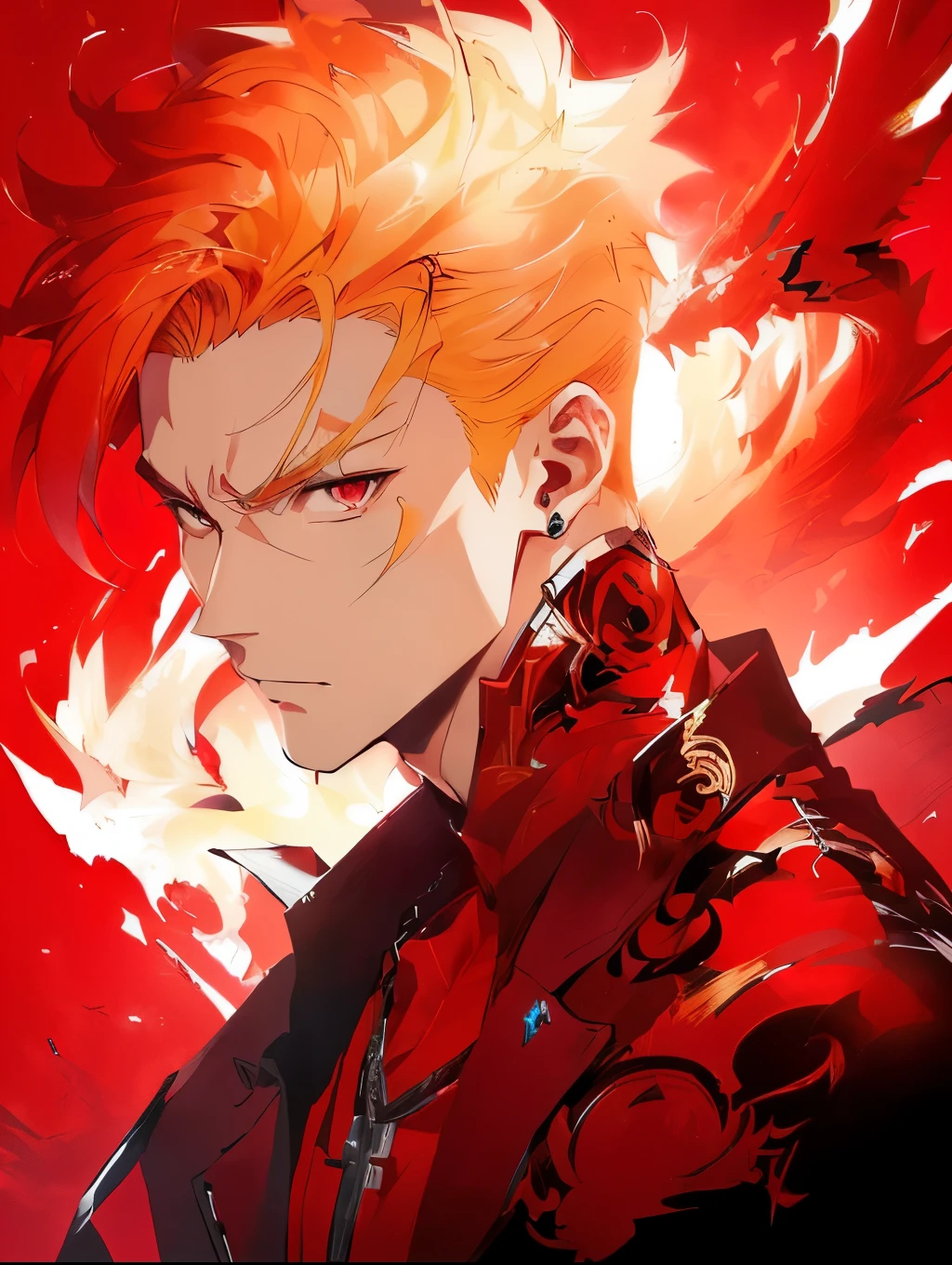 anime - style image of a man with a red background, blonde hair, handsome guy in demon slayer art, badass anime 8 k, handsome, key anime art, trigger anime artstyle, detailed digital anime art, anime art wallpaper 8 k, demon slayer rui fanart, anime style 4 k, anime art wallpaper 4 k, anime art wallpaper 4k