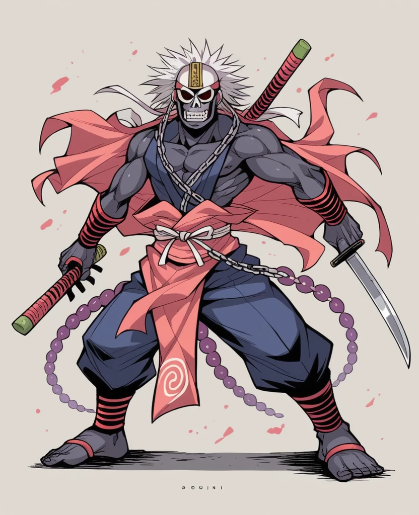 a close up of a person in a costume standing in a forest, anime ninja scroll, 8 0's horror anime, villain wearing a red oni mask, ninja scroll anime style, portrait of ninja slayer, ichigo kurosaki, shikanosuke yagaki, slasher smile, jeffrey jones, masamune shiro, beautiful male god of death