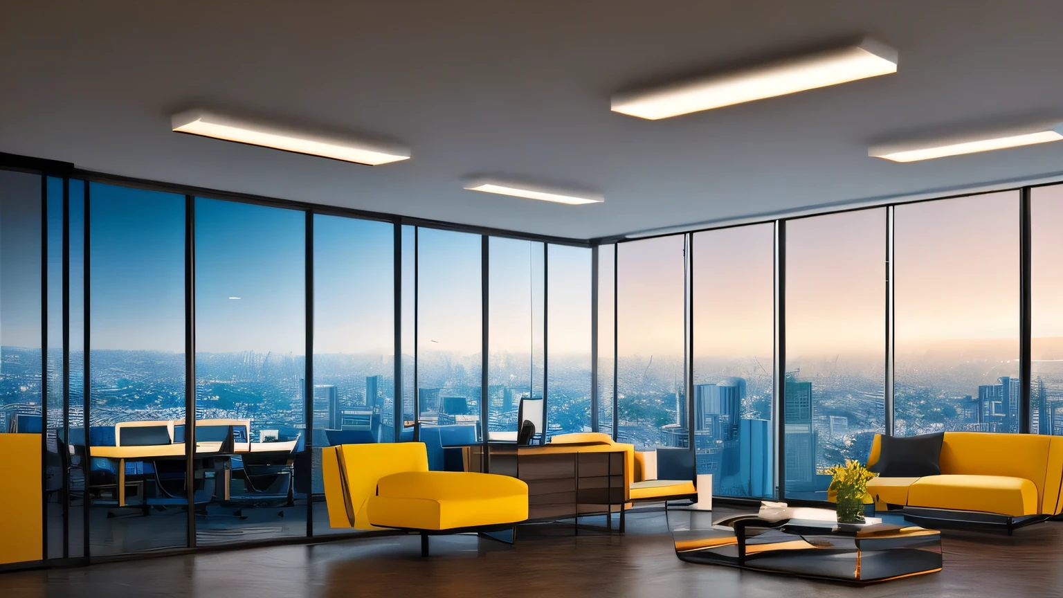 background picture of futuristic style office, Dramatic Lighting, nikon RAW photo, 8K, Fuji XT3,Citrine Dream Mix, masutepiece, Best Quality, Realistic, (Photorealistic:1.4), 