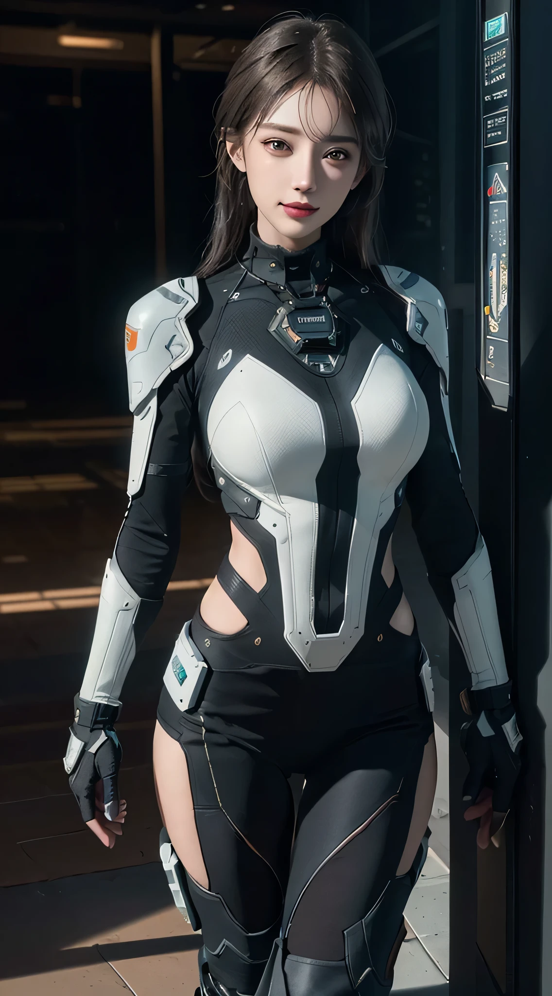 ((best quality)), ((masterpiece)), (detailed:1.4), 3d, Image of a beautiful cyberpunk woman,Human Development Report (High Dynamic Range),Ray Tracing,nvidia RTX,Super Resolution,Unreal 5,Subsurface scattering,PBR Textures,Post-Processing,Anisotropic filtering,Depth of Field,Maximum clarity and sharpness,Multi-layered textures,Albedo and Specular Maps,Surface Shading,Accurate simulation of the interaction between light and material,Perfect proportion,Octane Rendering,Two-color lighting,Large aperture,Low ISO,White Balance,Rule of Thirds,8K Native,Smiling