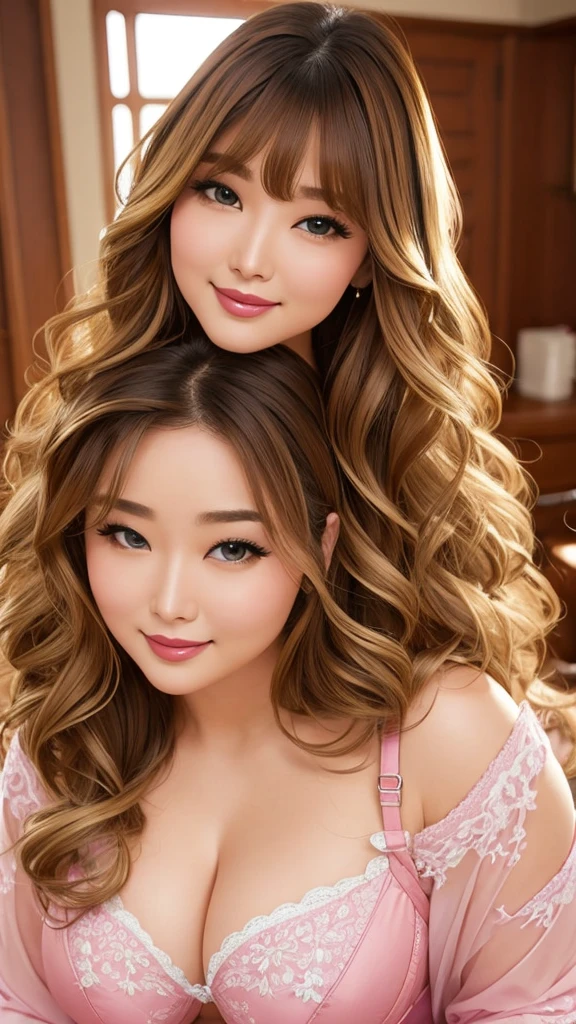 Beauty, Mystical Eyes、Big 、Super sexy、Pale skin、Shiny Hair、Super long hair、Loose and fluffy perm、Close to blonde、Are fat、fat、smile、Heavy makeup、Pink lipstick、Thick lipoisturized lips、Plump、Voluptuous、Indian、looking at the camera、Has bangs、Bangs fall on the forehead、Mature Woman、Frivolous、Sexy Lingerie
