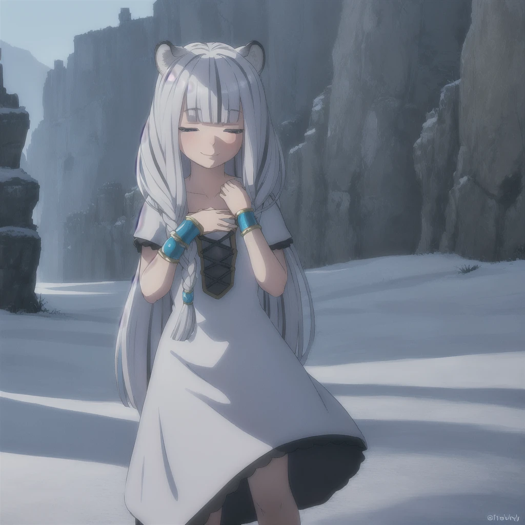 ((masterpiece)), (best quality), (ultra-detailed), photorealistic, (best illustration), ((an extremely delicate and beautiful)), 1girl, solo, long hair, tiger ears, [:tiger tail under:0.2], white hair, two-tone hair, full body, long blue cape, (Alternative outfit:1), platinum armor, cross-laced, standing, evil purple eyes, open eyes, smile, black skirt, short sleeves, detailed scenery, blue sky, horizon, low twin braids, twin braids, hair ornament, bracelet, (knight outfit:0.9), blush, no helmet, Cute but Formidable, girl knight, armor on body. 