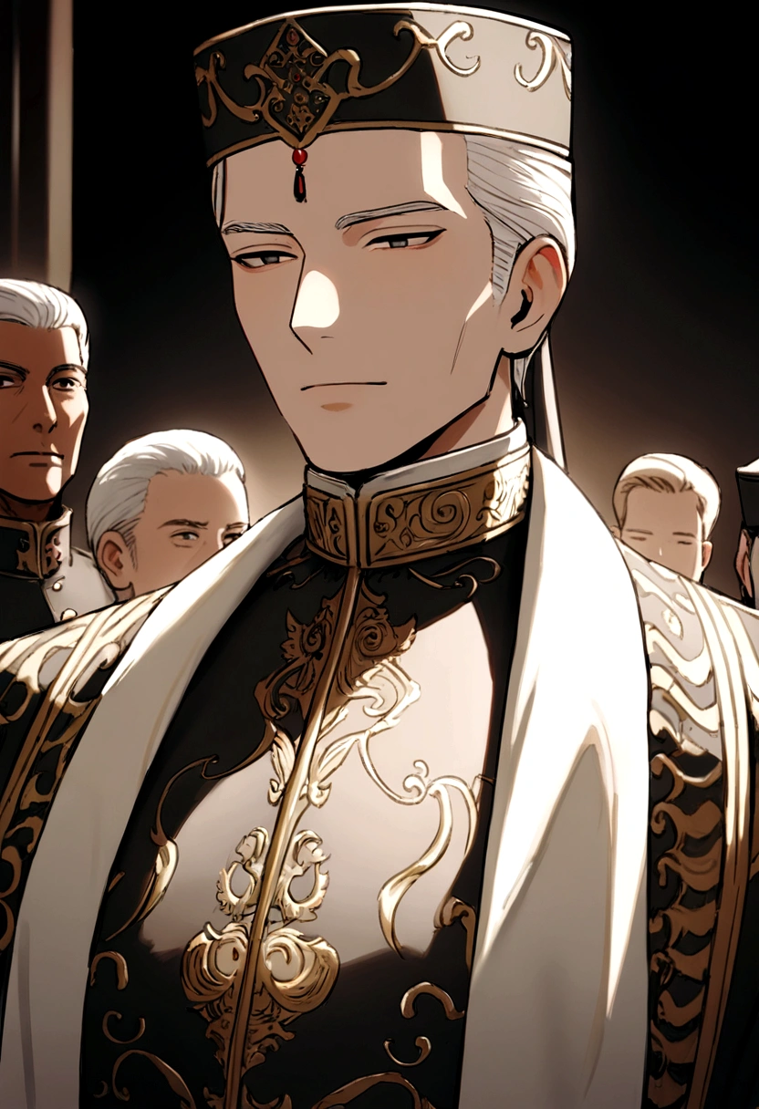 Handsome man, Islam Songkok, Chara Maraille , dignified face, ((many subordinates behind him)),32K, Best quality, Masterpiece, super detail, High Details,