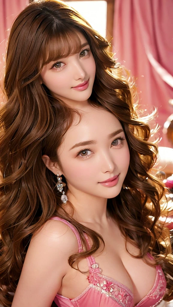 Beauty, Mystical Eyes、Big 、Super sexy、Pale skin、Shiny Hair、Super long hair、Loose and fluffy perm、Close to blonde、Are fat、fat、smile、Heavy makeup、Pink lipstick、Thick lipoisturized lips、Plump、Voluptuous、Indian、looking at the camera、Has bangs、Bangs fall on the forehead、Mature Woman、Frivolous、Sexy Lingerie