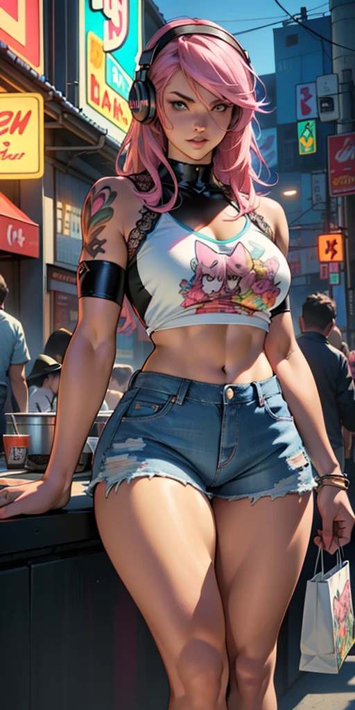 fund, In chic boho style, in a café, Ice cream print, Multicolored Neon Lights, neon garlands, Mint lavender pink hair, mixed language_SMS, headphone, Japanese graffiti, (beautiful and clear background:1.2),, fantastic paintings ,graffiti style, highly-detailed eyes , Underwear, lace, latex, blonde girl, cat print, tatoo, amorous, Amemos, cabelo ultra detaild, work of art, best qualityer, tall quality, high resolution, detail enhancement, ((most beautiful image in the world)), work of art, best qualityer, tall quality, high resolution, detail enhancement, ((most beautiful image ), Degraded bright pink hair, ultra short fitted print Stampa Flores, Rollers,  mesh pantyhose, shorts jeans curtos,  arte de stjepan sejic, arte de j scott campbell, art by Guillem March, arte por citemer liu, 4K, high resolution, comic book character, comic, high quality detailed,   style of ::2.0 style of ilustração comix,estilo tatoo, tall quality, high resolution, detail enhancement, 8K, High definition, best qualityer, tall quality, high resolution, detail enhancement, 8K, High definitionR, sharp focus, ultra detaild, perfect lighting, curvy body, Lush breasts, Curvy hips