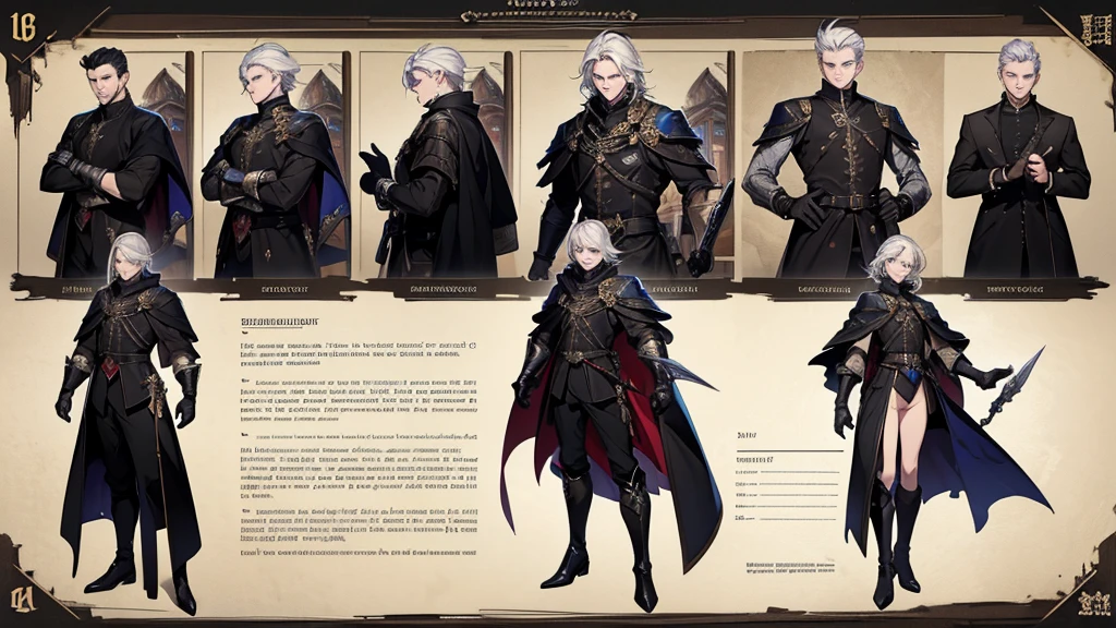 Picture quality up to 8K, ภาพHigh quality,(((Masterpiece))), (((best quality))), Sharp picture, Awesome details,High quality,Masterpiece,1 boy, alone, white hair, short hair, blue eyes, black shirt,black veil, handsome , metal cuff, black gloves, High Boots, Metal gloves, Medieval Theme, look at viewer, fantasy art, beautiful paintings, Guvaika style, Excellent and neat character art, Amazing characters, (Reference documents:1.5), The system says congratulations on beating level 80 Trevion of Evil and gaining experience.. Level up to 25 and gain 10 stats., You have achieved the legendary initiation feat.