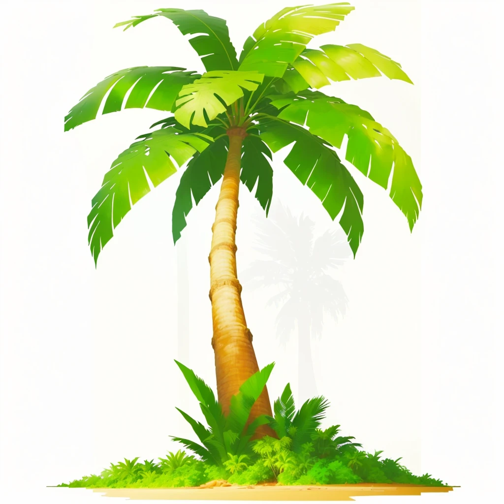 a cartoon Palm tree with a green trunk and leaves, abstract tropical landscape, Background is jungle, Background Jungle, The background is a dense jungle, green Jungle Background, Jungle Background, Jungle as background, Jungle Background, Jungle Background with ruins, a Palm tree, Tropical trees, Game assets for plants and trees, background technology, Palm tree