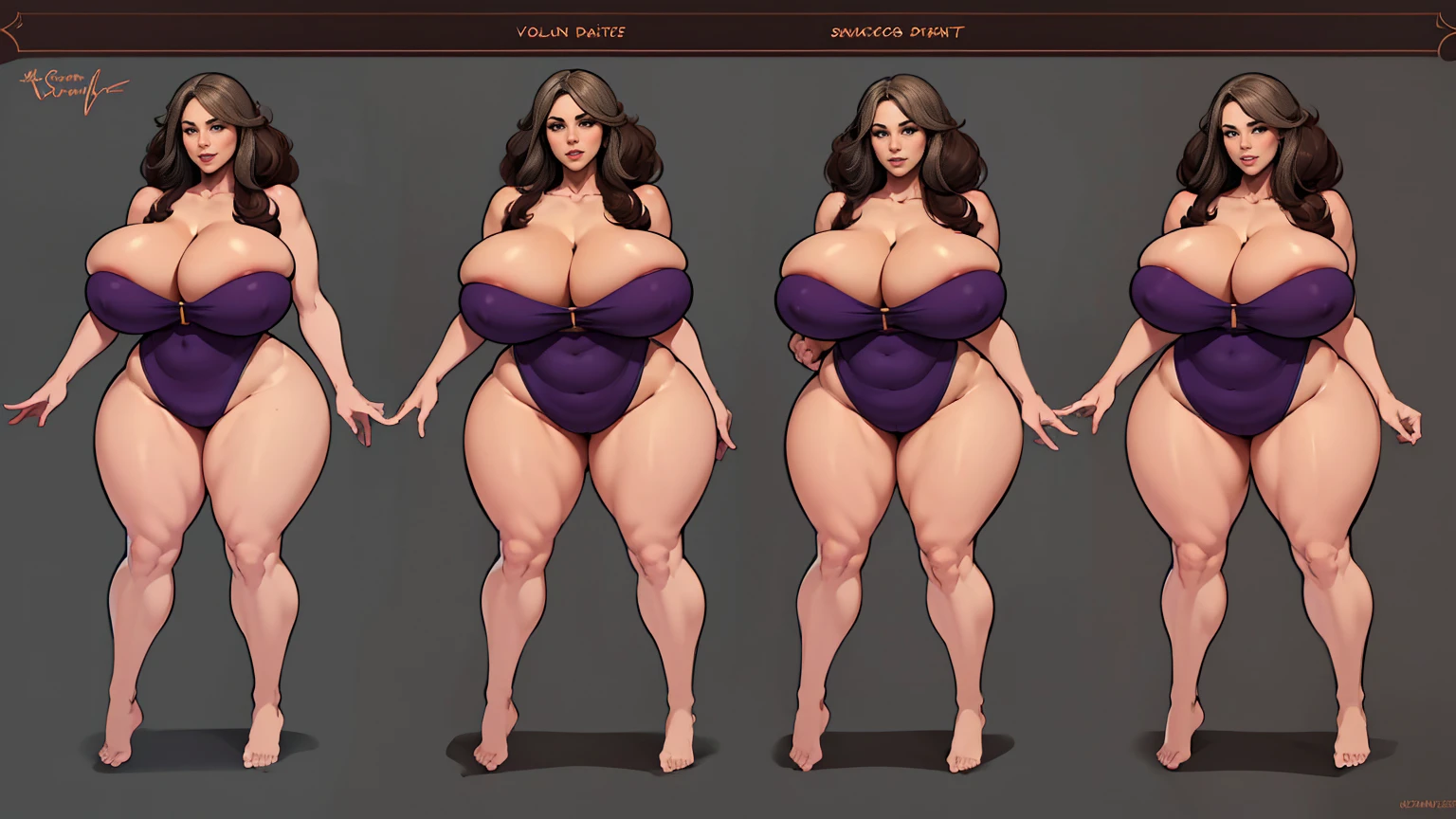 ((character concept art)), ((character design sheet, same character)),(full body view),(adult MILF), Solo, Tall stature, (voluptuous:1.3), (swimsuit), ((( huge fake breasts：7.9 ))),goddess,curly brown and gray hair