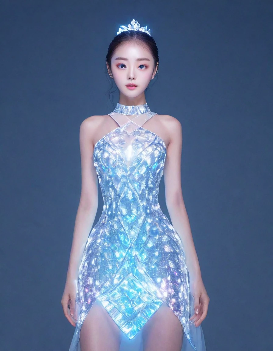 Beautiful girl 、Take your eyes off、(((Glowing Dress))) 、Diamond-like、hologram、dress focus、Beautiful Faces、Perfect Eyes、Sharp pupils、White light、Blue light、The rising energy of the earth、Lighting by world-class AI creators、Beautiful graphics、Digital Art