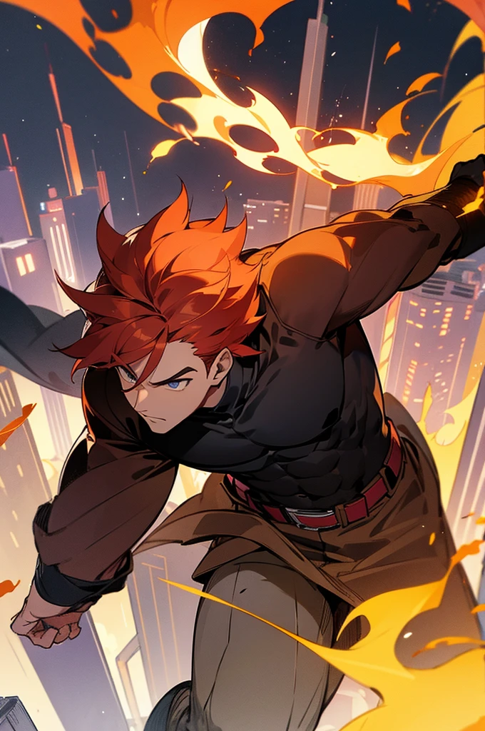 Male ,Hero, City background, Fire