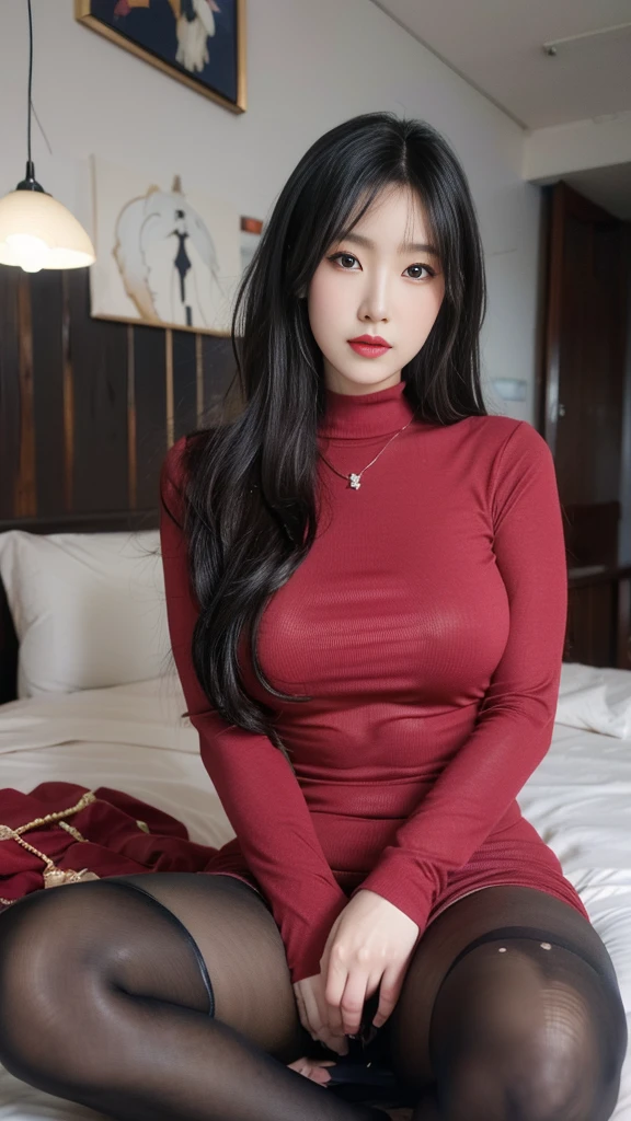 full-body shot,High target necked knitted dress an asian japanese woman,40 years old,big eyes,elegant temperament elegant temperament,best quality), Practical, (The real situation,40 years old, There are intricate details, 景深内容Very detailed, This is a perfect face, Perfect body, Large Model, Mature woman, High target, Leg length, ,High target heel,outdoor,Bokeh,Long eyelashes,Dark eyeshadow,apply lipstick,Heavy makeup艳抹的脸,Very detailed,Middle-aged women,(Hanging),Heavy makeup, curly, Ear nipple rings, necklace, Black greasy pantyhose, Huge breasts,Long-legged pantyhose,