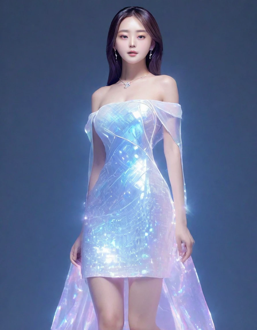 Beautiful girl 、From the side、close、Take your eyes off、Blanketed Gaze、(((Shiny body line dress))) 、Diamond-like、hologram、dress focus、Beautiful Faces、Perfect Eyes、White light、Blue light、The rising energy of the earth、Lighting by world-class AI creators、Beautiful graphics、Digital Art