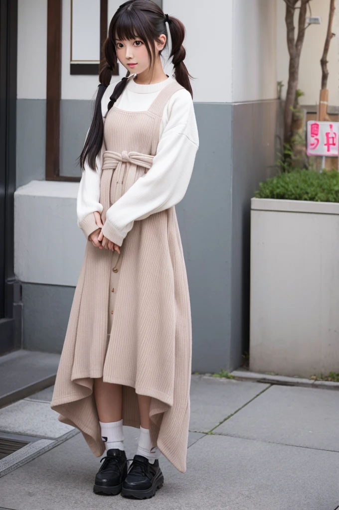 Japanese women。My hair is long and reaches down to my hips。She has low twin tails。Fairly stylish