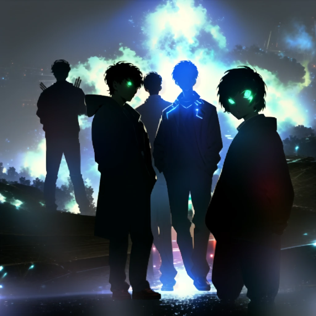Several boys,Glowing Eyes,One girl,