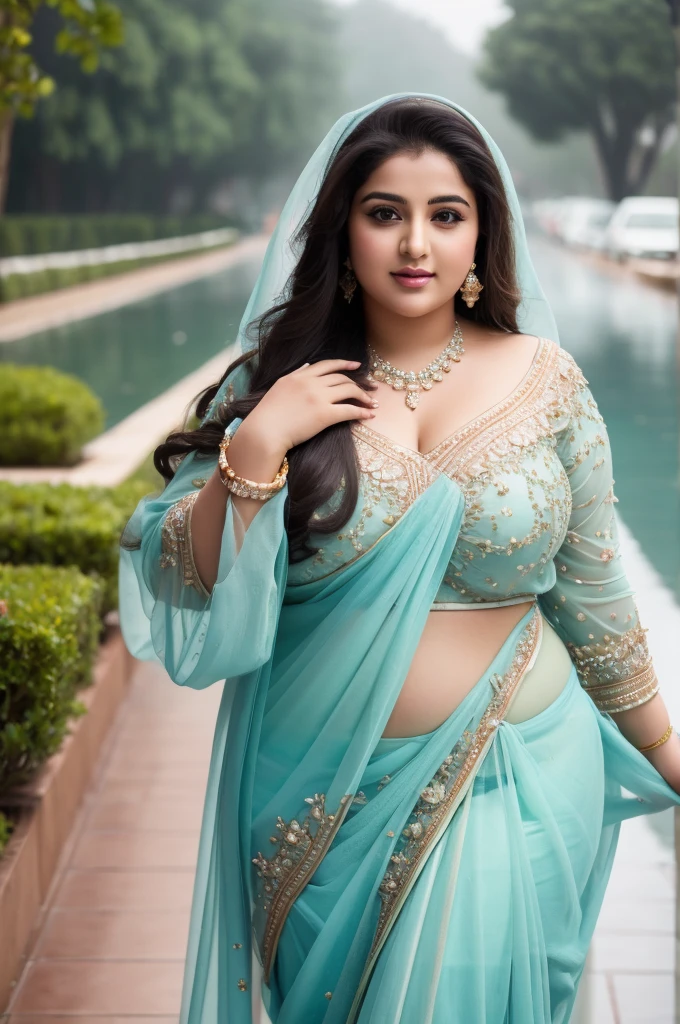 1 Heavenly beautiful and goddess beauty cute and sweet looking face Arabian woman in rainy day, Heavenly beautiful Overweight, Heavenly beautiful Extremely fat, Heavenly beautiful and attractive Chubby figure , Heavenly beautiful looking and eye catching luxury style saree , reaching out, Heavenly beautiful Arabian woman, 16k, High resolution, masterpiece, highest quality, fine skin, outside view, Realistic Photograph