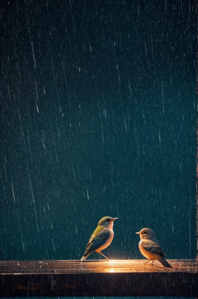 Rainy night with little bird singing