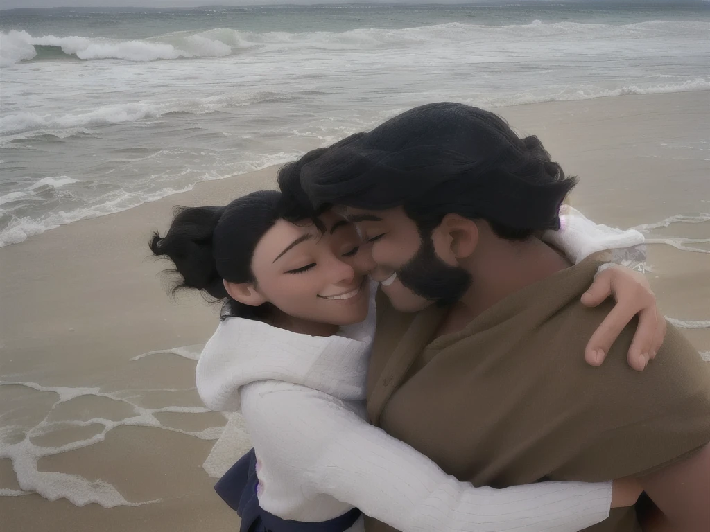 there is a man and woman hugging on the beach, lovely couple, at a beach, couple pose, in love selfie, eyes closed, in the beach, at the beach, on a beach, romantic couple, they are in love, posing on a beach with the ocean, beach pic, at the sea, hugged, smiling, 