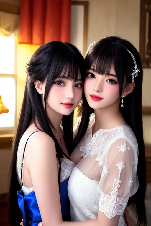 best quality,2 beauties touching each other's breasts,short hair,black,Sportswear,nude