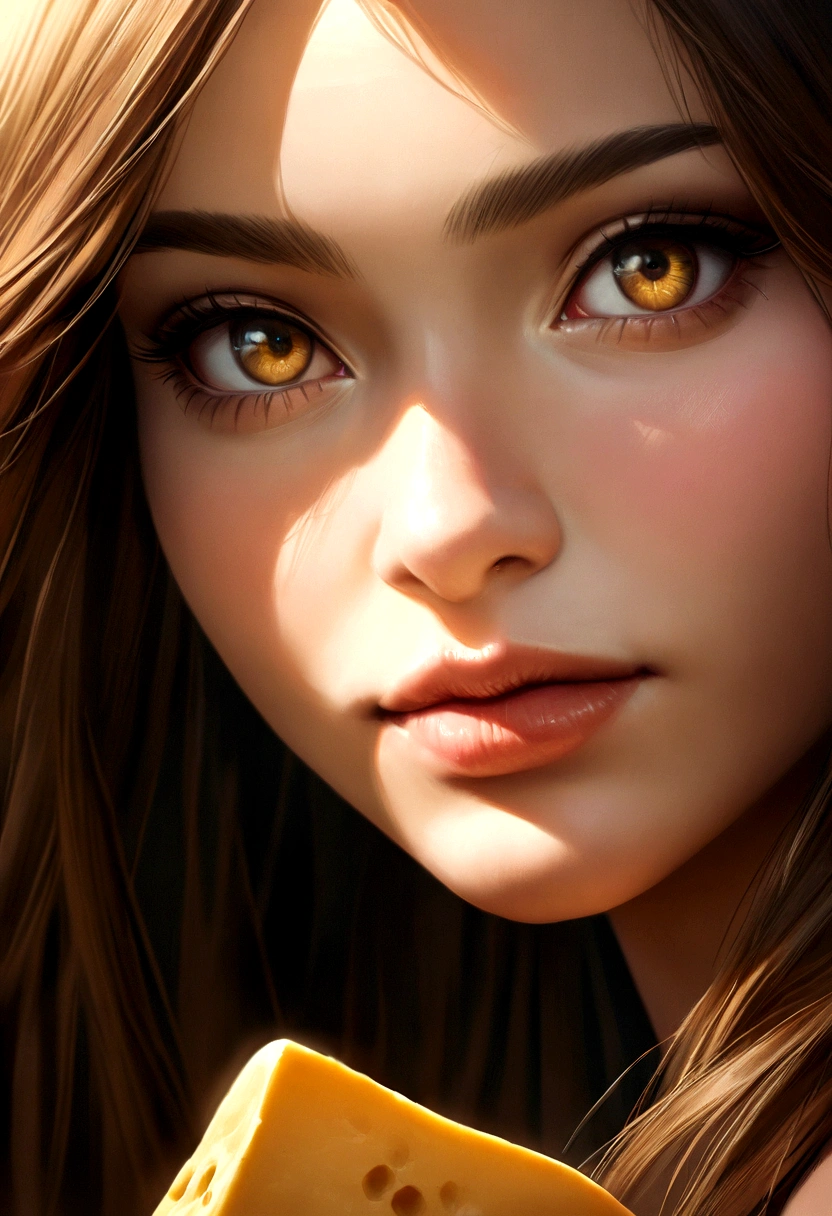 a beautiful woman in close-up, a canal in the netherlands, a gouda cheese shop, realistic, 8k, ultra-high resolution, natural lighting, a perfect day, amateur, candid, extreme close-up, detailed skin texture, detailed eyes and lips, soft focus background, warm color tones, cinematic lighting, dramatic shadows, golden hour lighting