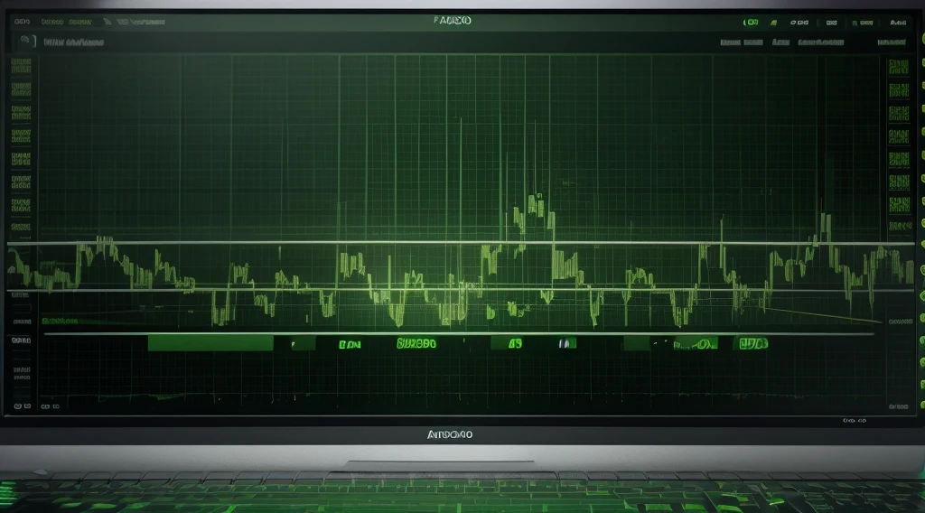 a close-up of a chart with a green arrow, Fibonacci pattern, displaying stock charts, trading, waveforms on top of charts square, rectangle, symmetrical, very symmetrical, fully symmetrical, green charts, computer screen image, graphics in a room