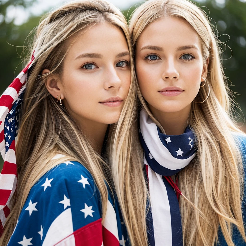 muka: Striking traits, with penetrating, light-colored eyes, like an eagle.hairs: Blondes or light browns, short and casual, remembering freedom and strength.Accessories: Maybe a bandana or Americana-inspired accessories, like stars or stripes.