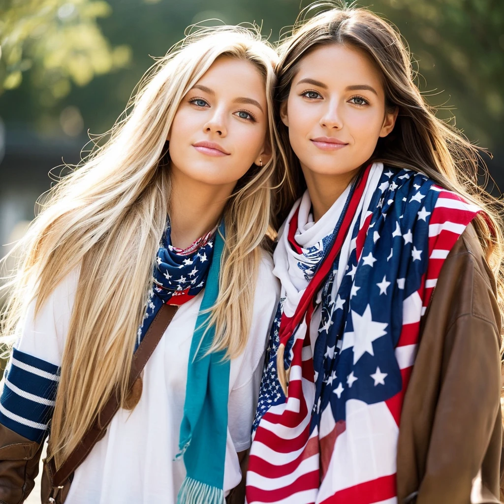 muka: Striking traits, with penetrating, light-colored eyes, like an eagle.hairs: Blondes or light browns, short and casual, remembering freedom and strength.Accessories: Maybe a bandana or Americana-inspired accessories, like stars or stripes.