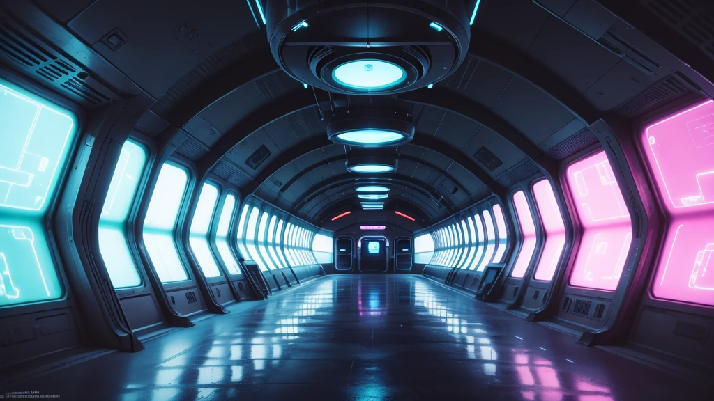 a close up of a all-glass transparent quiet (((((open-air))))) tunnel with rainbow neon lights in the dark, spaceship hallway background, spaceship hallway, depicted as a scifi scene, futuristic lighting, futuristic setting, futuristic cyber subway station, claustrophobic and futuristic, cyber space, the image is futuristic, entering a quantum wormhole, inside a space ship, retrofuturist liminal space, detailed sci-fi backgrounds