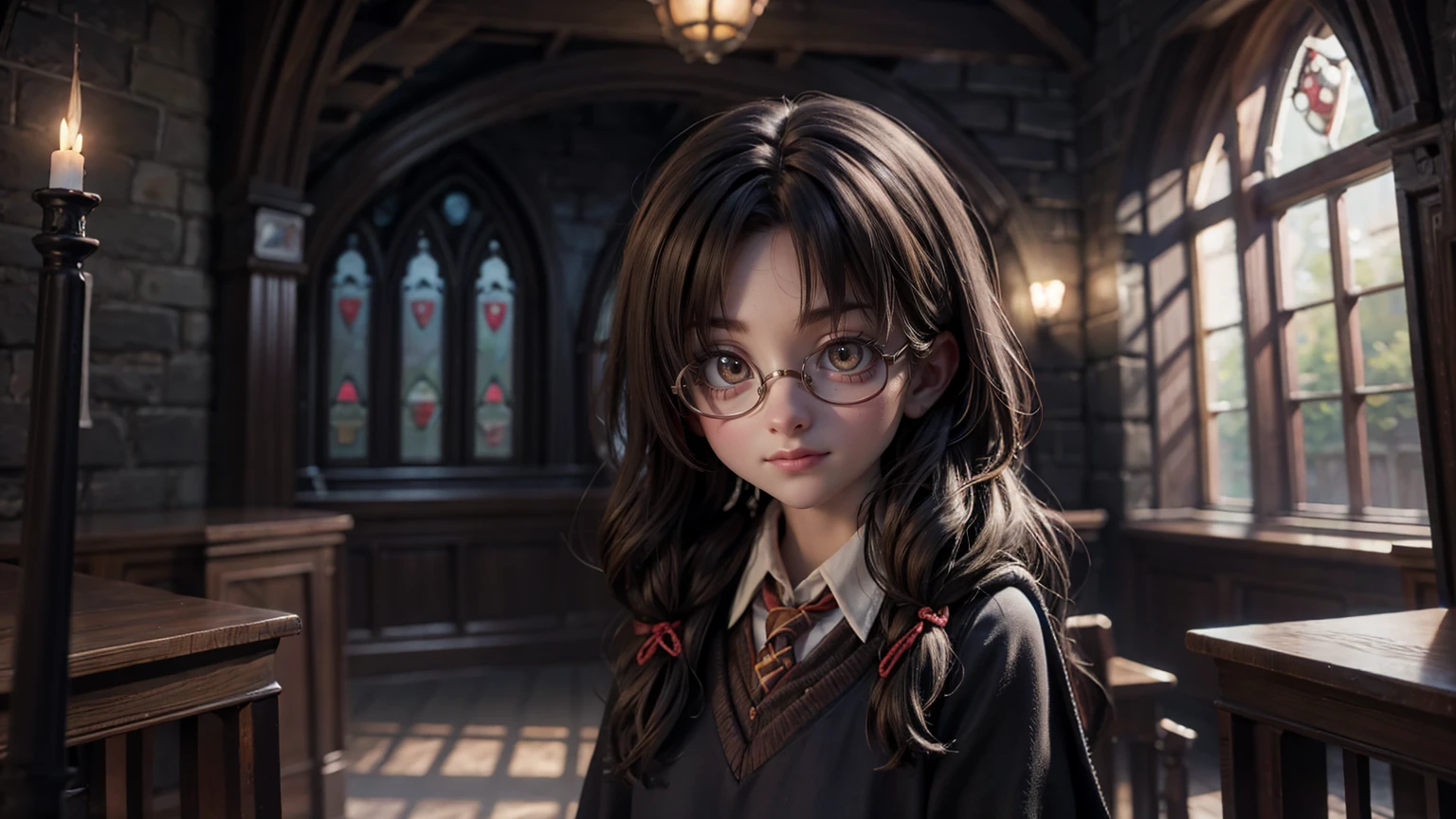 Harry Potter dressed up,Cute little girl,wands,Movie lighting