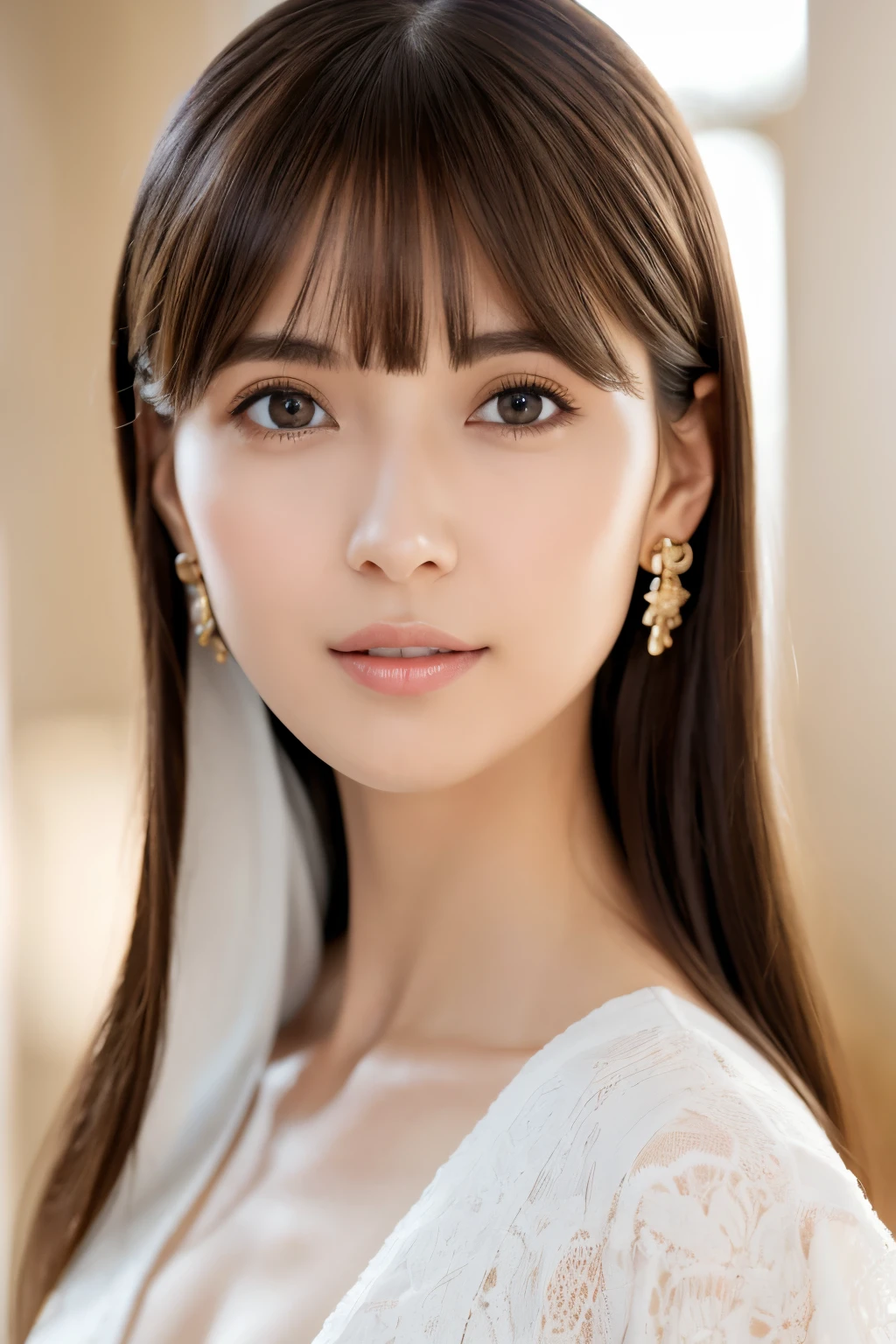(8k, RAW photos, top quality, masterpiece: 1.2), ultra detailed, super resolution, (real photos: 1.37), portraits, high definition RAW color photos, professional photos, official art, highly detailed CG Unity 8k wallpapers, beautiful Japanese woman, {30|40} years old, highly detailed faces, Highly detailed eyes, highly detailed skin, Highly detailed nose, Highly detailed mouth, Perfect anatomy, Highly detailed background, Highly detailed clothing, One Girl, housewife, realistic body, white skin, radiant skin, slender body, very thin waist, handsome body, brown hair, {short|long} hair, (blunt bangs:1.2), cute face, slight smile, Realistic Face, outfits with a daring design, Earrings, Camera Gaze, Cowboy Shot, Standing Figure, Dynamic Lighting,