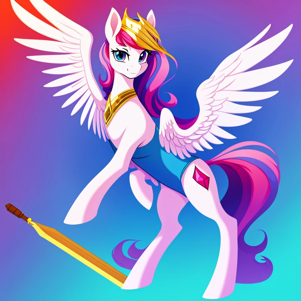 Draw a character in the style of My Little Pony so that he stands sideways and has a beautiful mane, I want him to be Pegasus . It is necessary that the mane be even and precise, and up to three colors. No background, just one pony