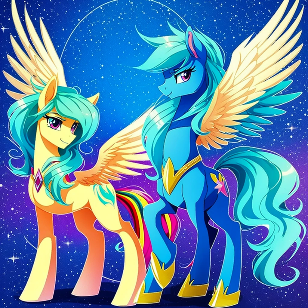 Draw a character in the style of My Little Pony so that he stands sideways and has a beautiful mane, I want him to be Pegasus . It is necessary that the mane be even and precise, and up to three colors. No background, just one pony