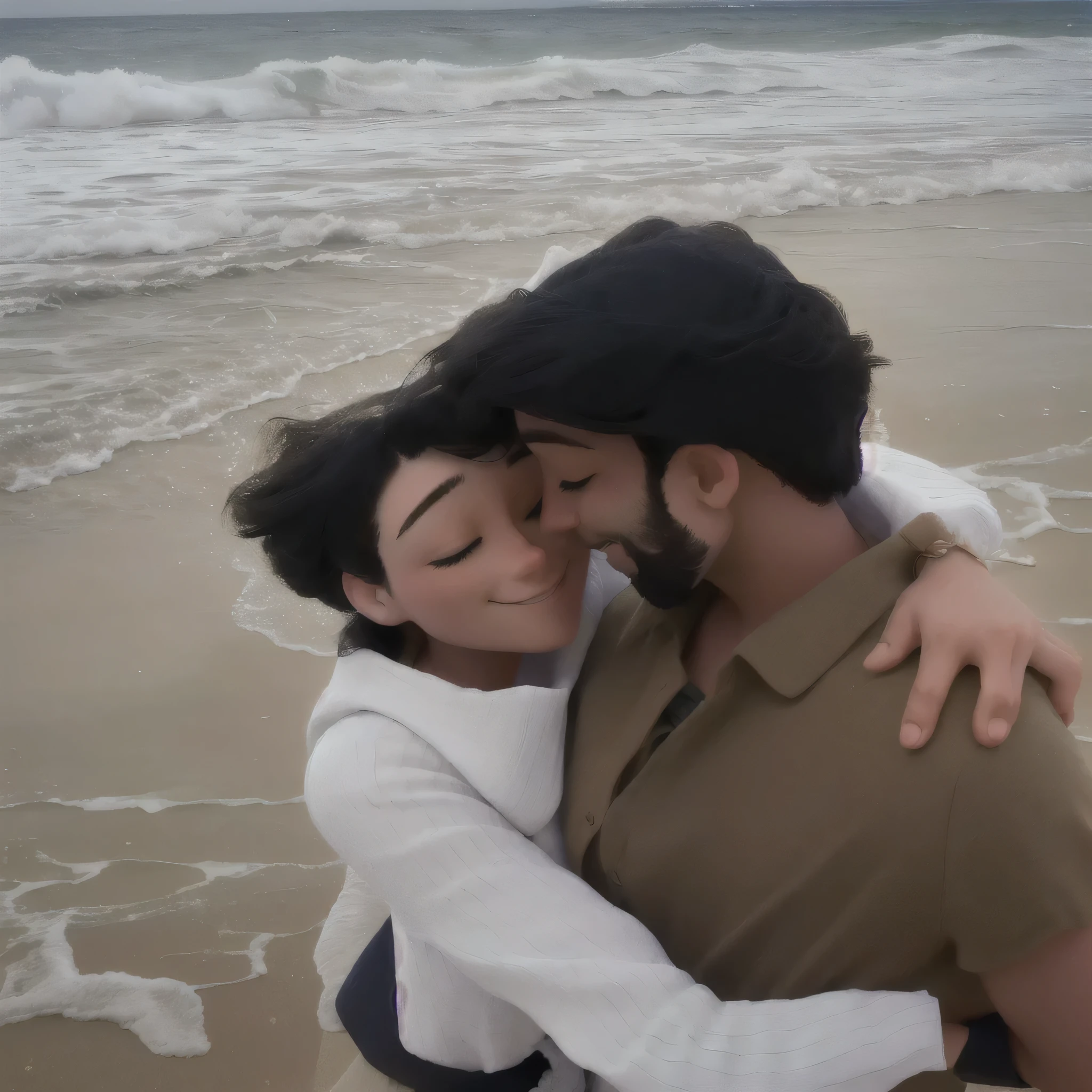 there is a man and woman hugging on the beach, lovely couple, at a beach, couple pose, in love selfie, eyes closed, in the beach, at the beach, on a beach, romantic couple, they are in love, posing on a beach with the ocean, beach pic, at the sea, hugged, smiling, 