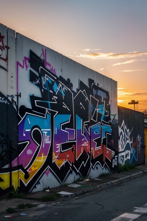 Mysterious city sunset walls with graffiti