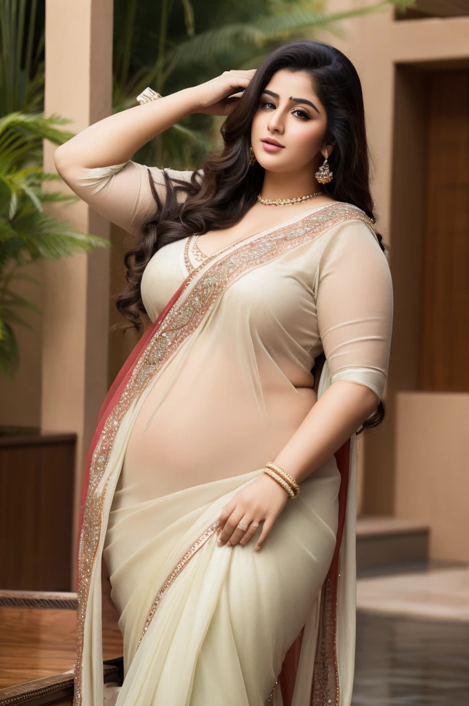 1 Heavenly beautiful and goddess beauty cute and sweet looking face Arabian woman in rainy day, Heavenly beautiful Overweight, Heavenly beautiful Extremely fat, Heavenly beautiful and attractive Chubby figure , Heavenly beautiful looking and eye catching luxury style saree , reaching out, Heavenly beautiful Arabian woman, 16k, High resolution, masterpiece, highest quality, fine skin, outside view, Realistic Photograph